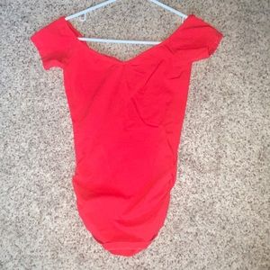 Arden B ruched-side off the shoulder top